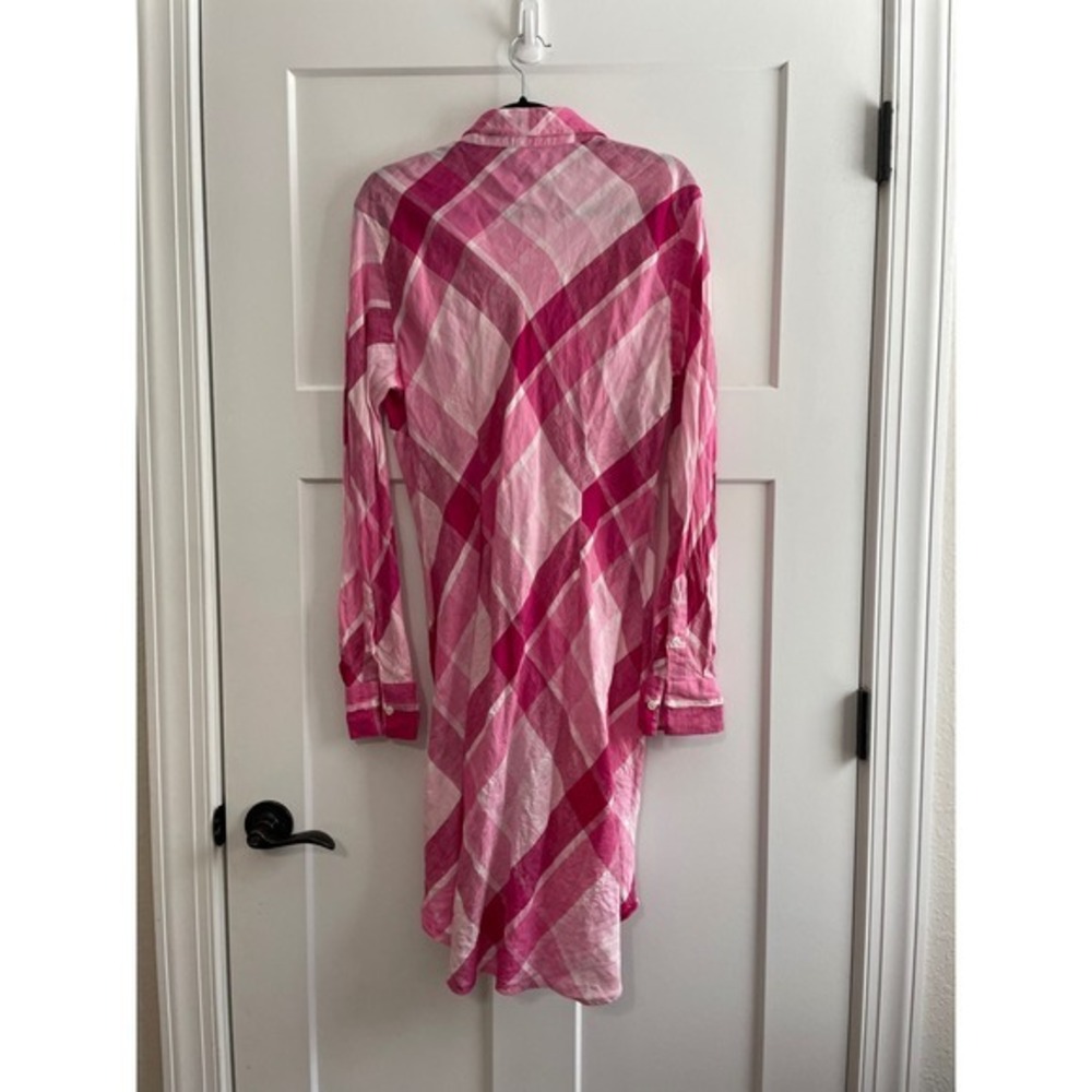 Moda International Pink Plaid 100% Linen Button‎ Down Shirt Dress Womens 14 - Picture 4 of 7
